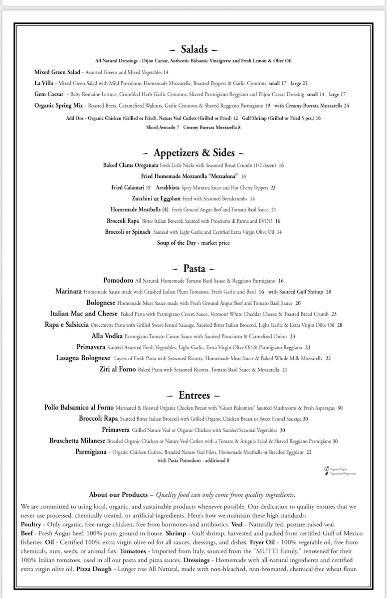 La Villa Pizzeria Menu - Image 1