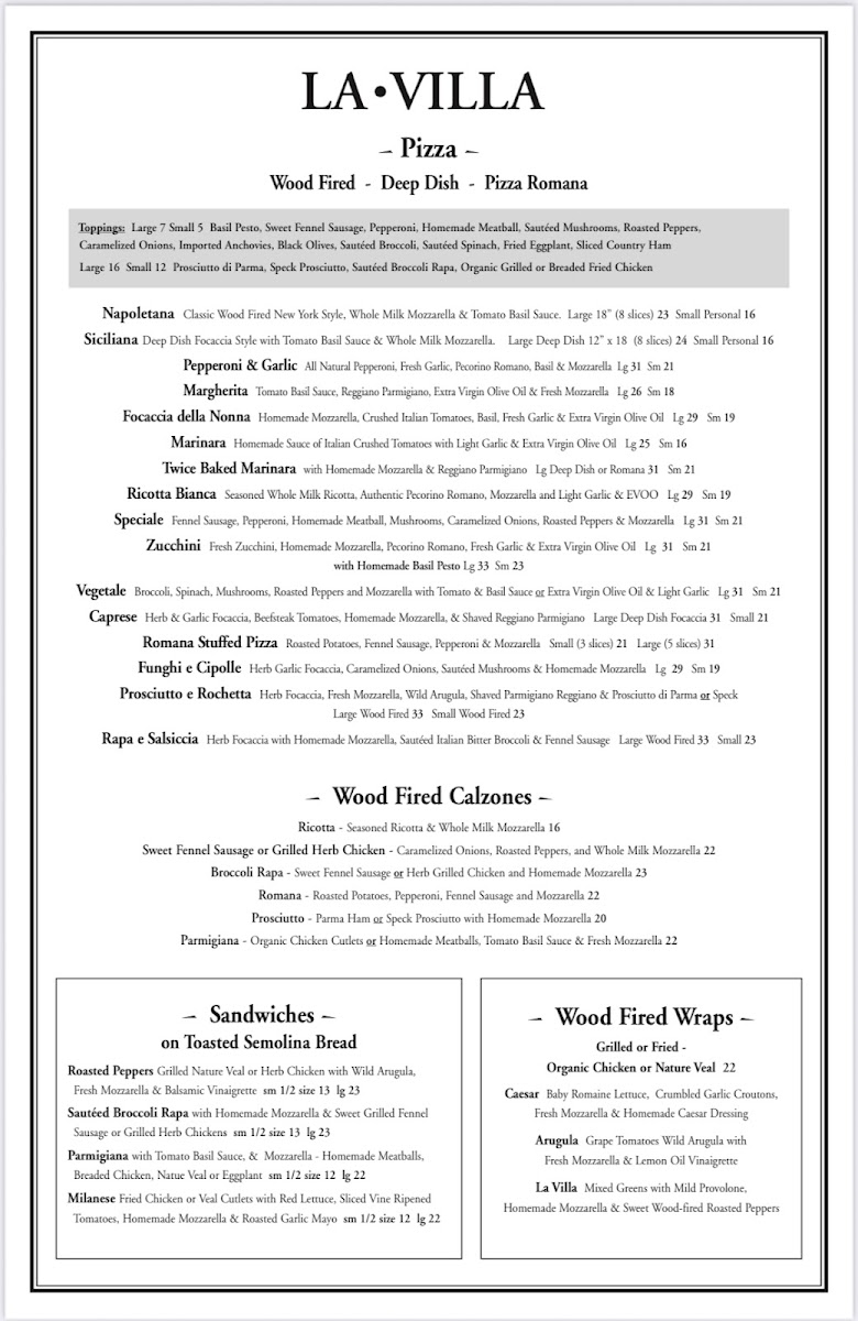 La Villa Pizzeria Menu - Image 3